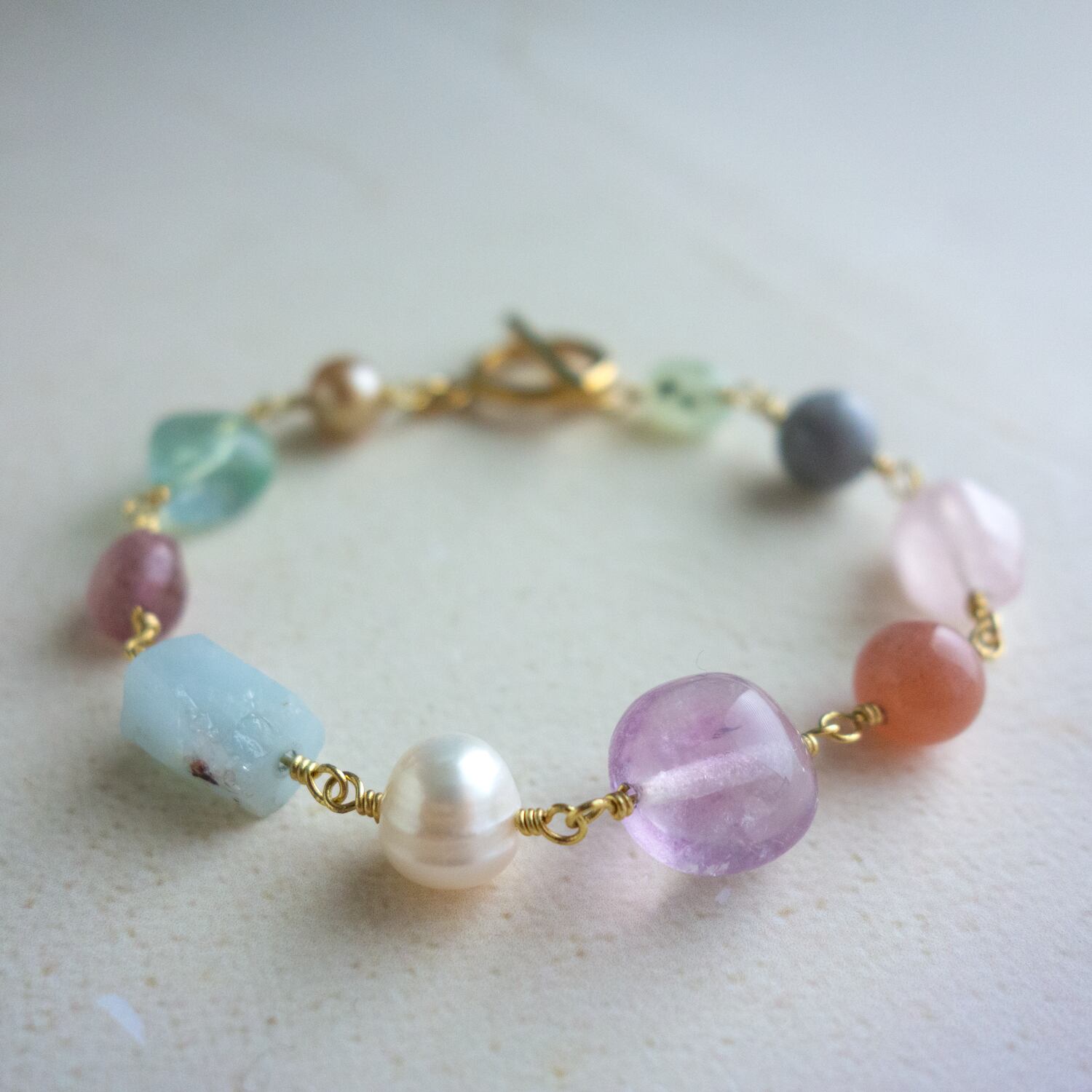 上品瑞々しい透明感フリーカットアクアマリン2連ブレス 【公式通販】