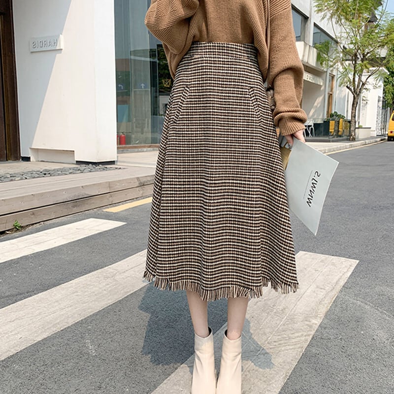 2020 秋新作 スカート ハイウエスト ロングスカート 膝丈スカート ひざ  