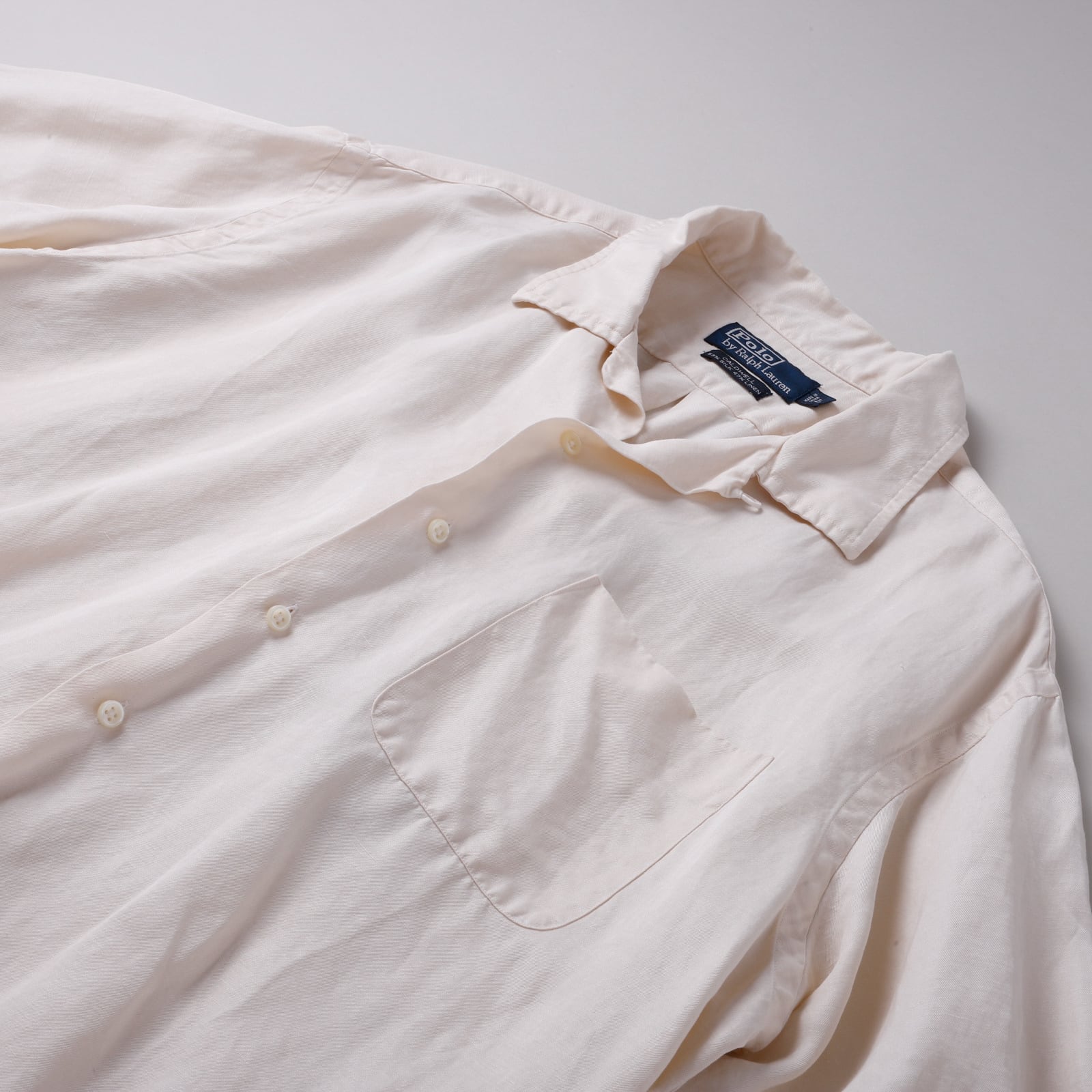 極美品】90s Ralph Lauren special silk linen open collar shirt