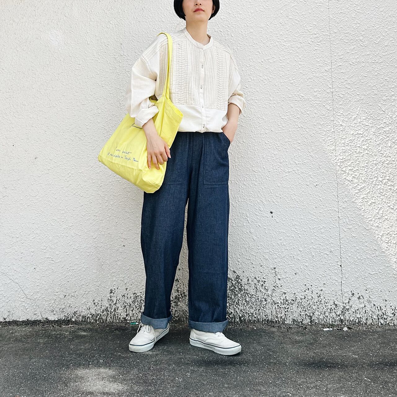 Denim pin tuck blouse