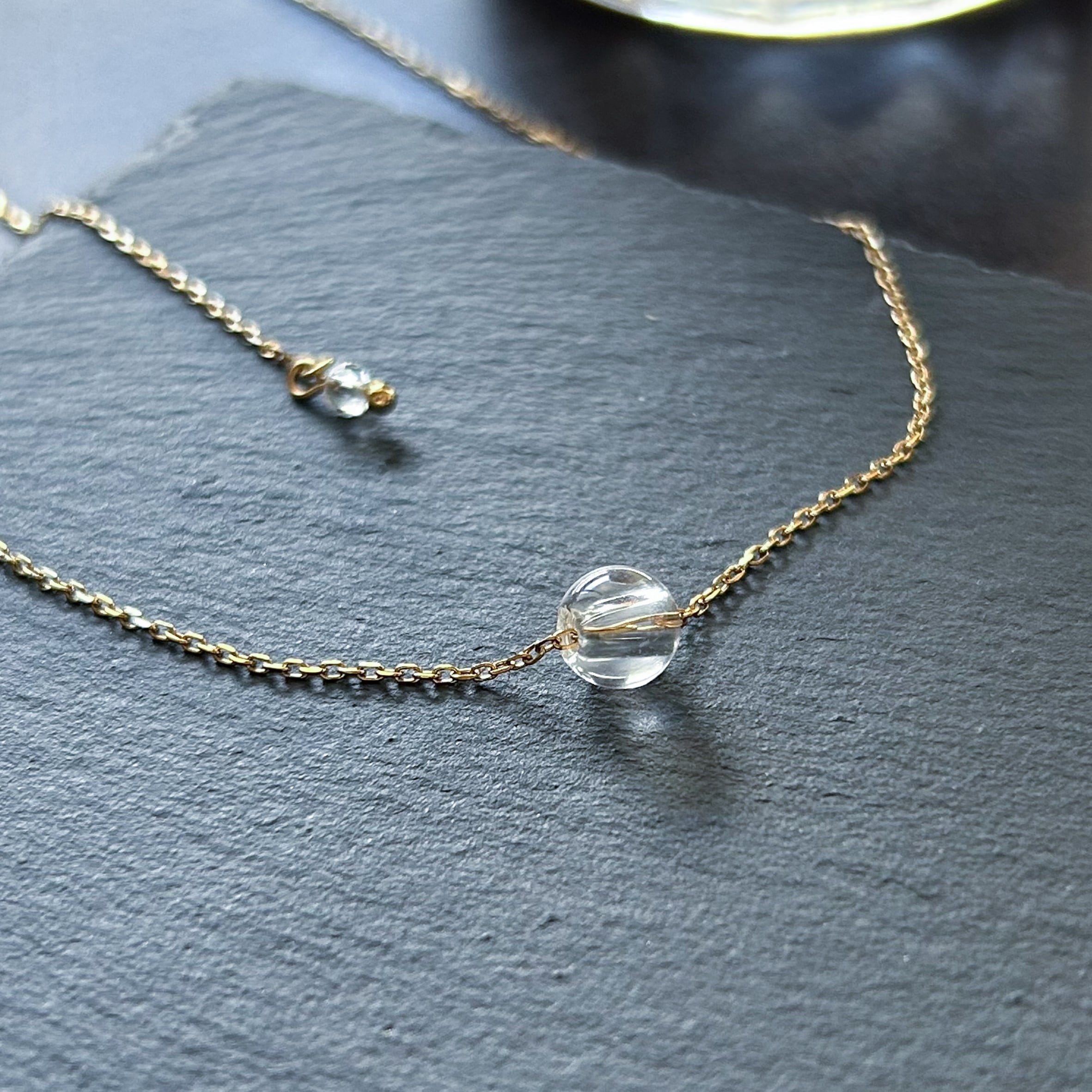 クリスタルネックレス レスポンスチェーン 長さ調整可 ステンレス