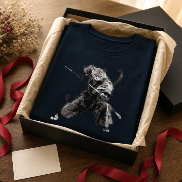斬り結ぶ猫 ― 江戸墨線アート」Tシャツ 半袖 | にやん暦堂