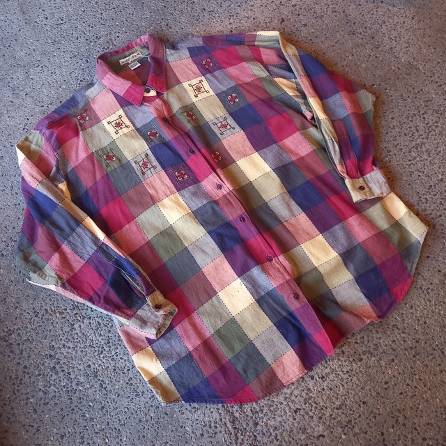 インド製 刺繍チェックシャツ used [203046]