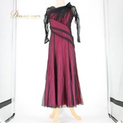 社交ダンス 衣装 スタンダード ドレス ワンピース レッスンウェア パーティ衣装 ステージ衣装 ピンク系 ブラック系 マゼンダ レース 派手 上品 上質 フェミニン エレガント ダンスウェア 柔らかい おしゃれ トレンディ ファッション 薄手 大人用 Lサイズ 日本製 ストーン装飾 伸縮性 ポリエステル ナイロン ポリウレタン