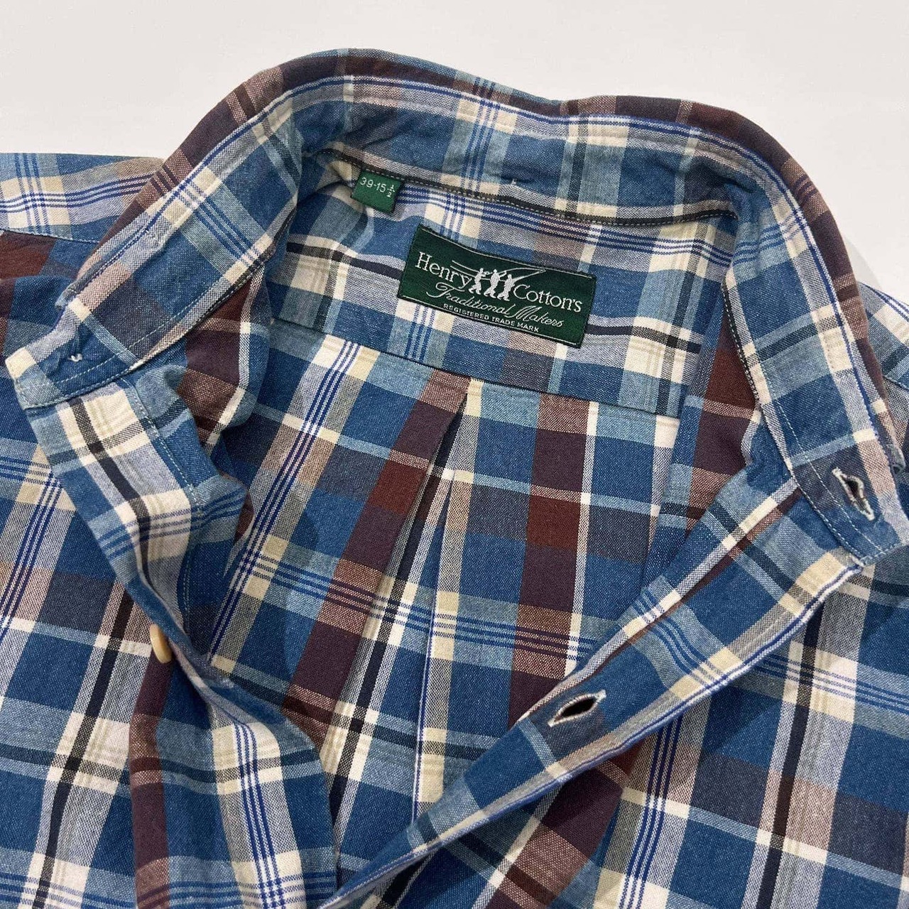 Henry Cotton's ヘンリーコットンズ イタリア製 チェック柄 BD 長袖シャツ 39-15 1/2/ブルー