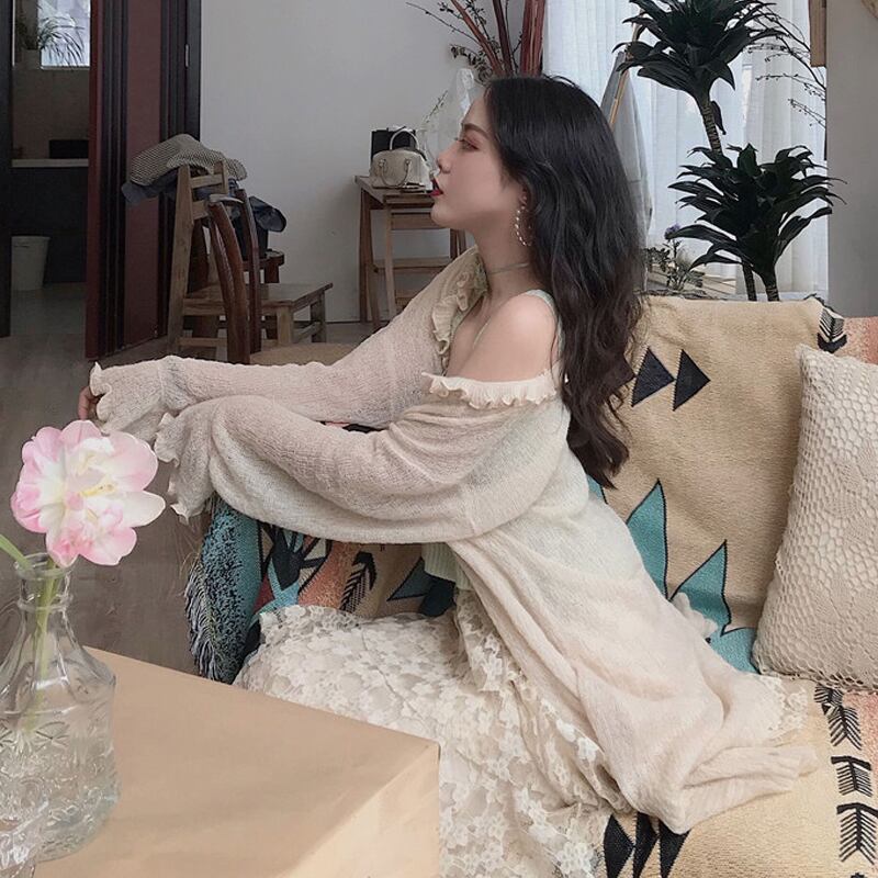 スプリングセーター カーディガンジャケット コート ルーズ薄手ニットレディース 春物 スーパーモール16414885652