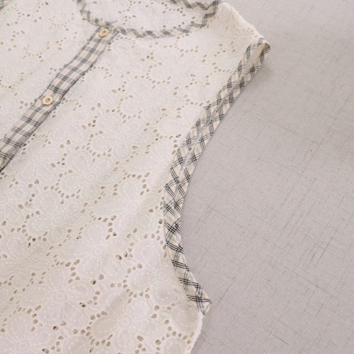 2色/レース刺繍チェックアシメベスト ・12166