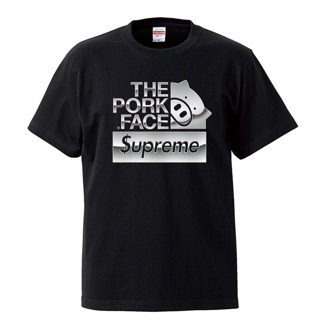 $upreme×THE PORK FACE メタリックロゴ Ｕネック コラボ半袖Tシャツ | デカイTシャツ屋さん powered by BASE