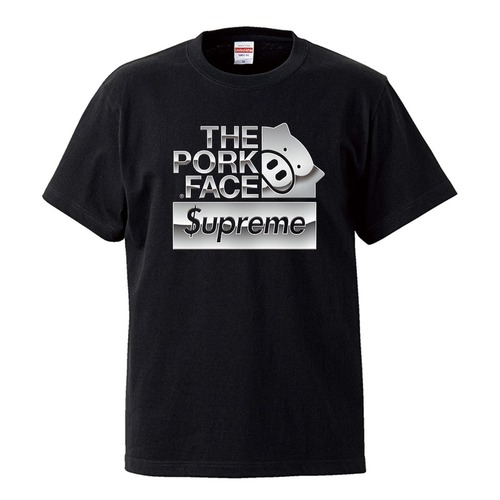 $upreme×THE PORK FACE メタリックロゴ Ｕネック コラボ半袖Tシャツ