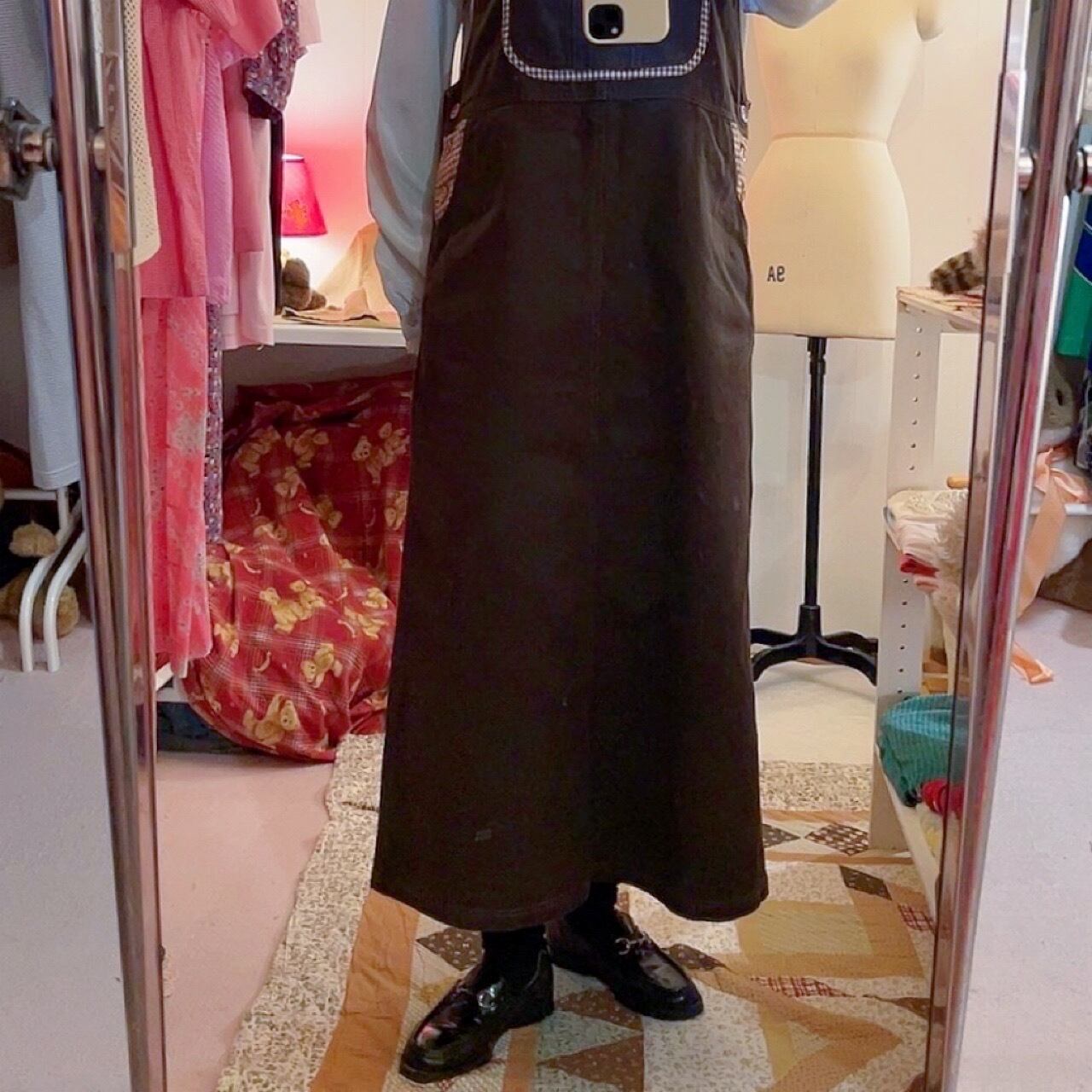 gingham check brown salopette skirt