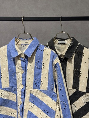cutwork embroidery stripe shirt