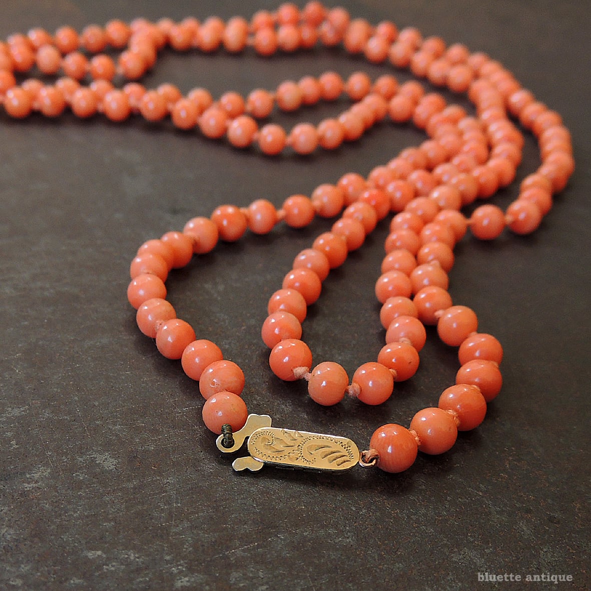英国アンティークジュエリー 9ctゴールド コーラル ロングネックレス