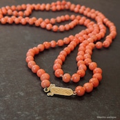 英国アンティークジュエリー 9ctゴールド コーラル ロングネックレス(ソーティングメモ付)