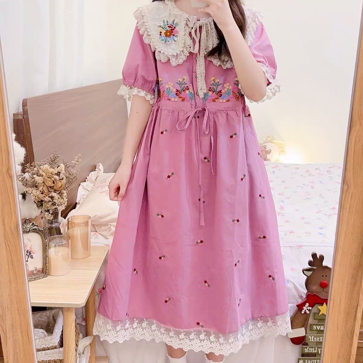 ワンピース 丸襟 ワンピース 黄色 ワンピース ピンク 赤 ワンピース 花