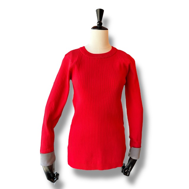 TWO COLOR RIB KNIT-Red×Grey【Herencia】ツーカラーリブニット-ヘレンチア　