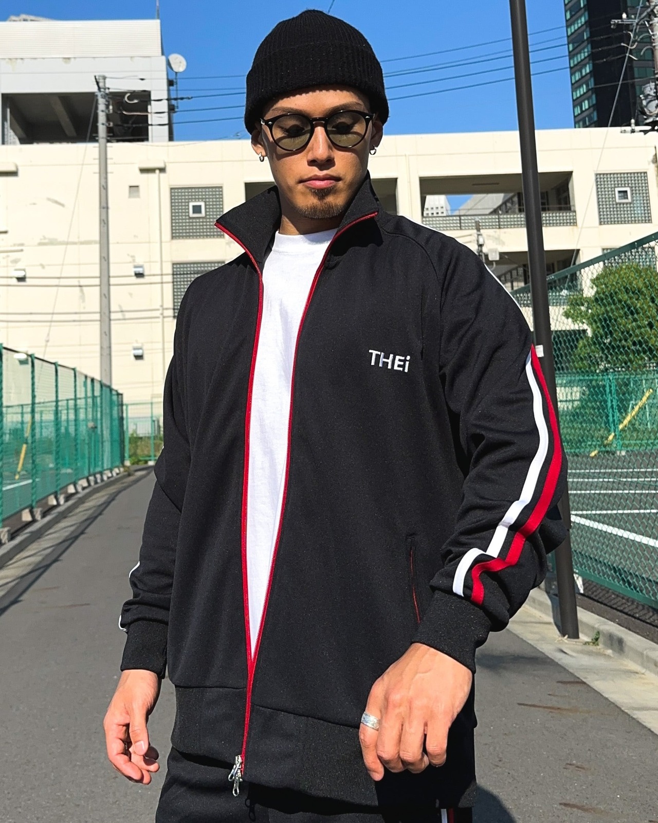 BASIC ONE POINT TRACK JACKET - BLACK / RED / WHITE