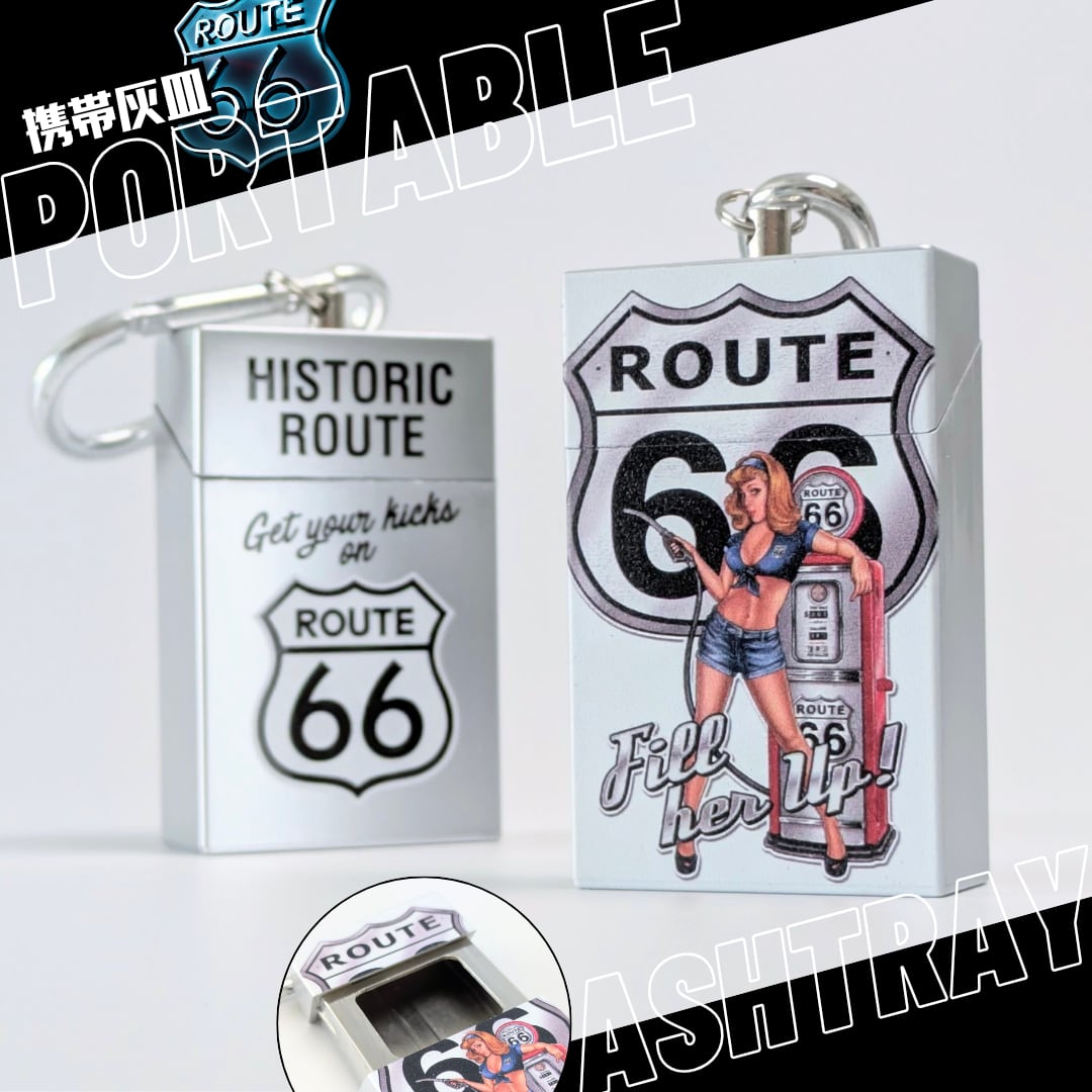 【 Route 66 ( ルート66 ) 】 Portable Ashtray / 携帯灰皿 / カラビナポータブルアシュトレイ　〚アメリカン雑貨 アメトイ〛