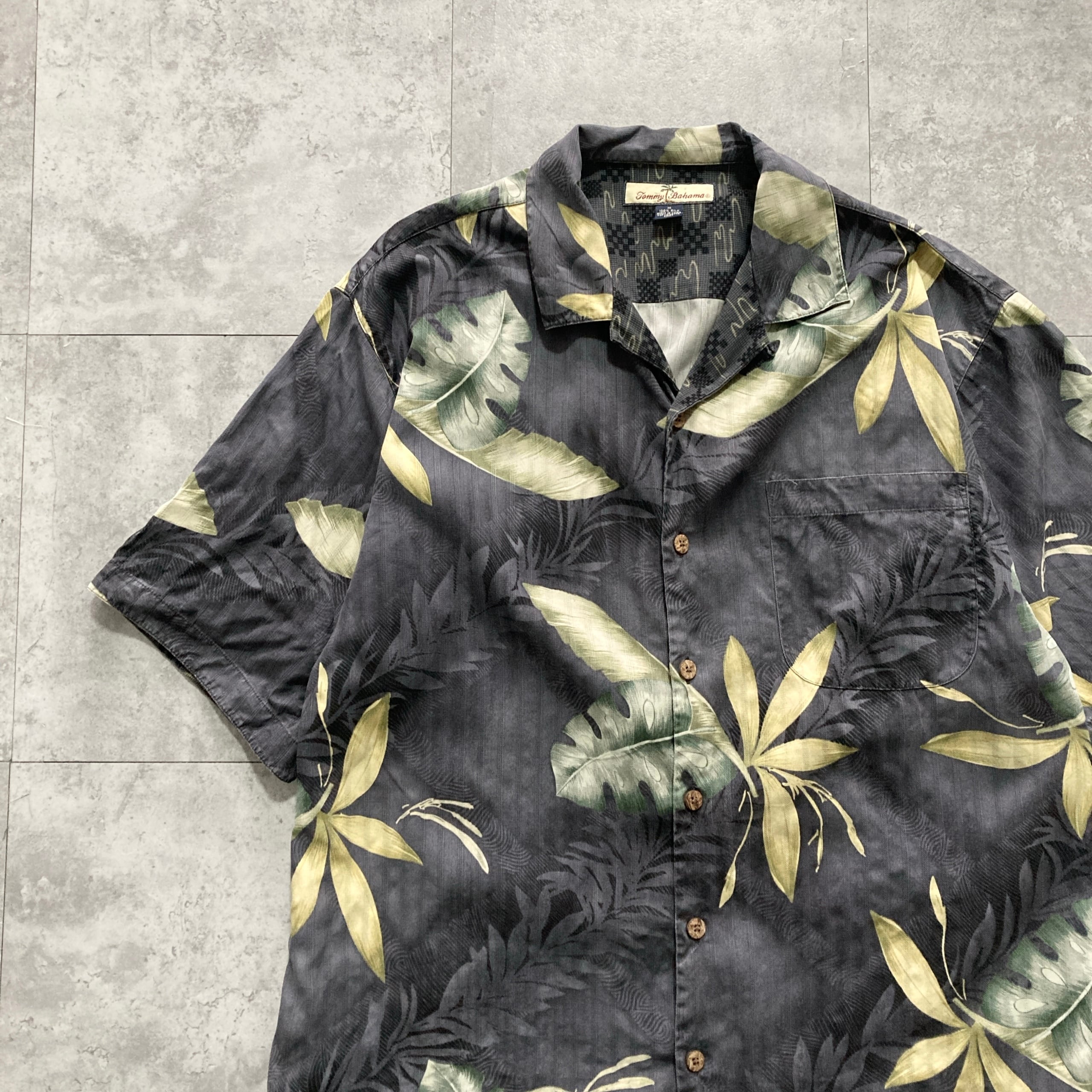 Size.XL】Tommy Bahama トミーバハマ シルク100% 単色 無地 開襟シャツ