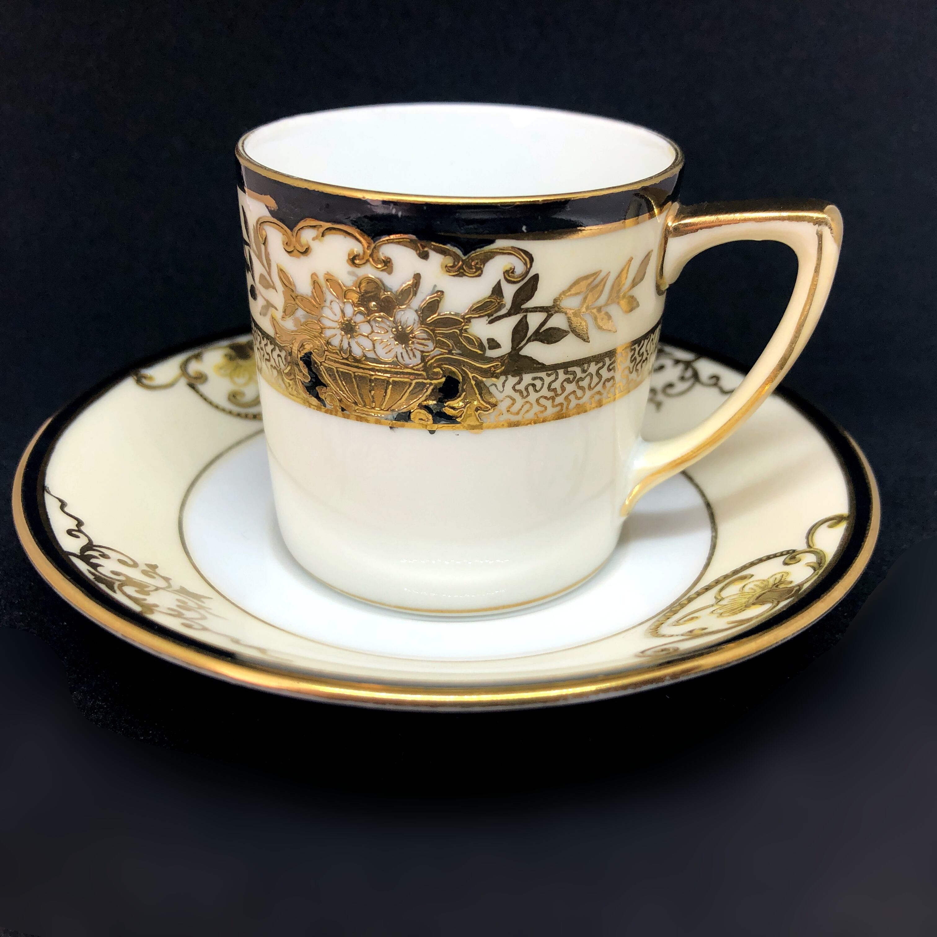 オールドノリタケ 金盛上 金盛上花籠紋 キャビネット C&S 黒華籠 
