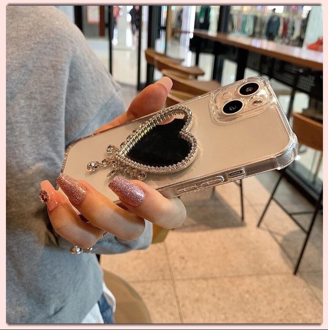 iPhoneケース iPhone13 iPhone12 クリアケース ミラー ハート ラインストーン風 キラキラ クリア 1290