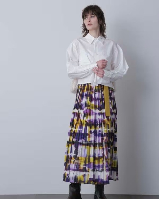 【STUMBLY】Fur Trim Combination Cropped Shirts