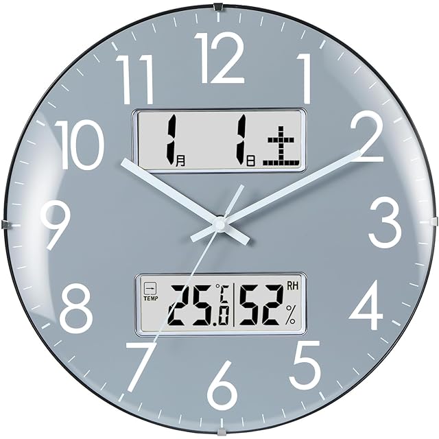 掛け時計 電波時計 温度・湿度・日付・曜日表示 33cm直径 アナログ