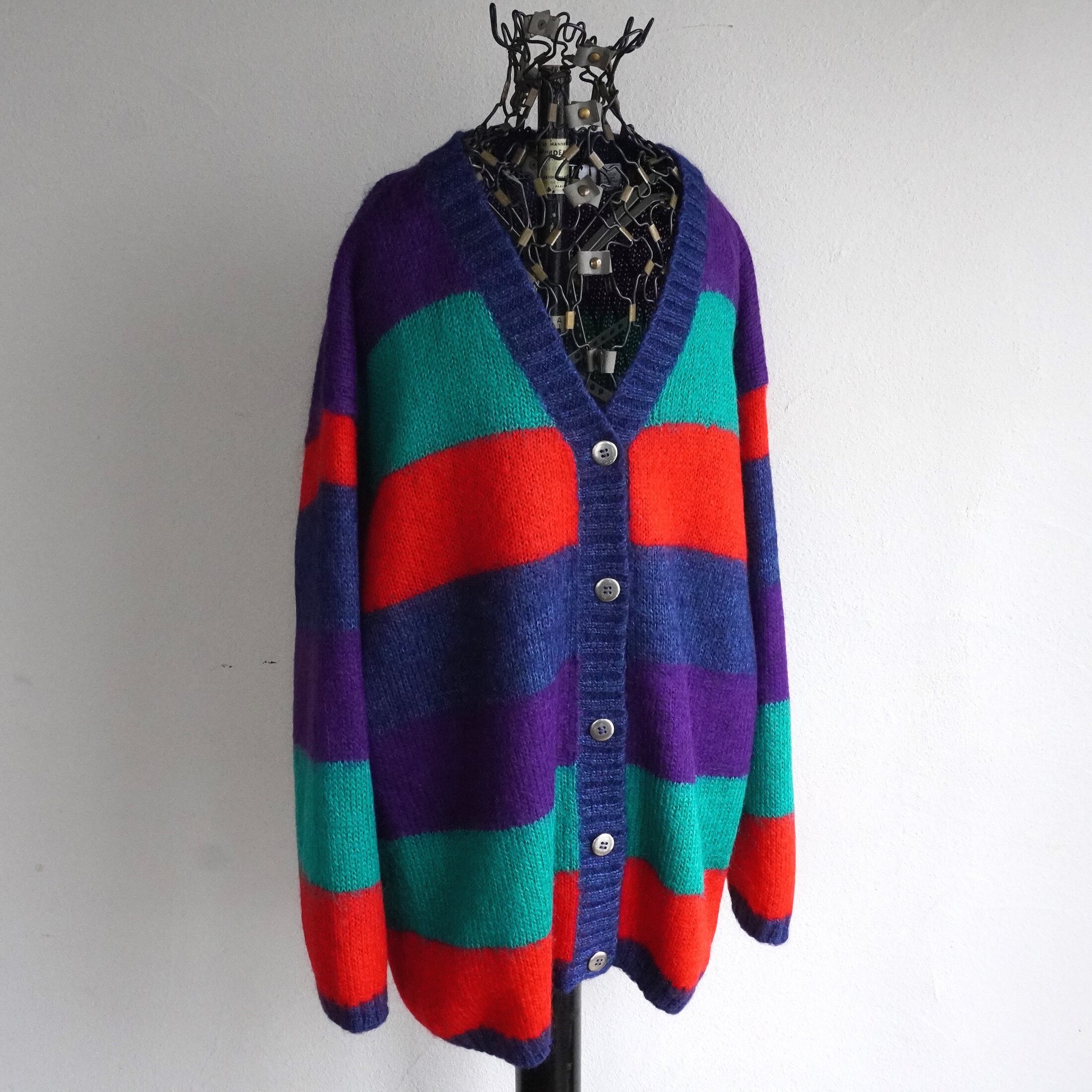 1990's [KNIT KNIT] モヘアmixニットカーディガン マルチカラー ワイド