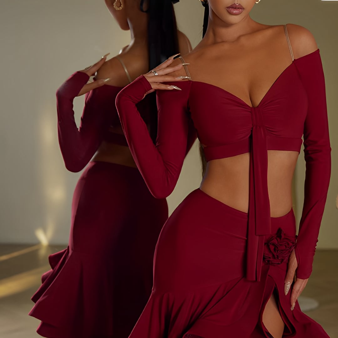 2color エレガントなラテンダンス トップス&スカートセット ds0466