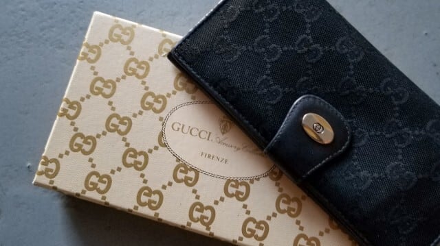 オールドグッチ ☆ GG柄キャンバス 長財布 ブラック イタリア製 GUCCI