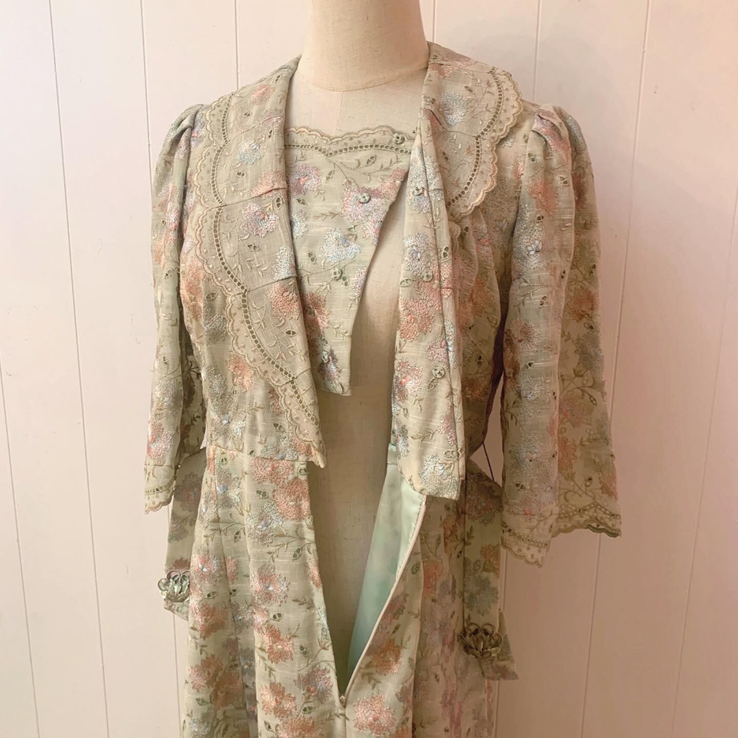 flower embroidery lace green one-piece