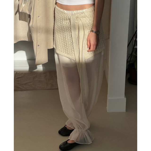 sheer hem frill wide-leg pants L0572