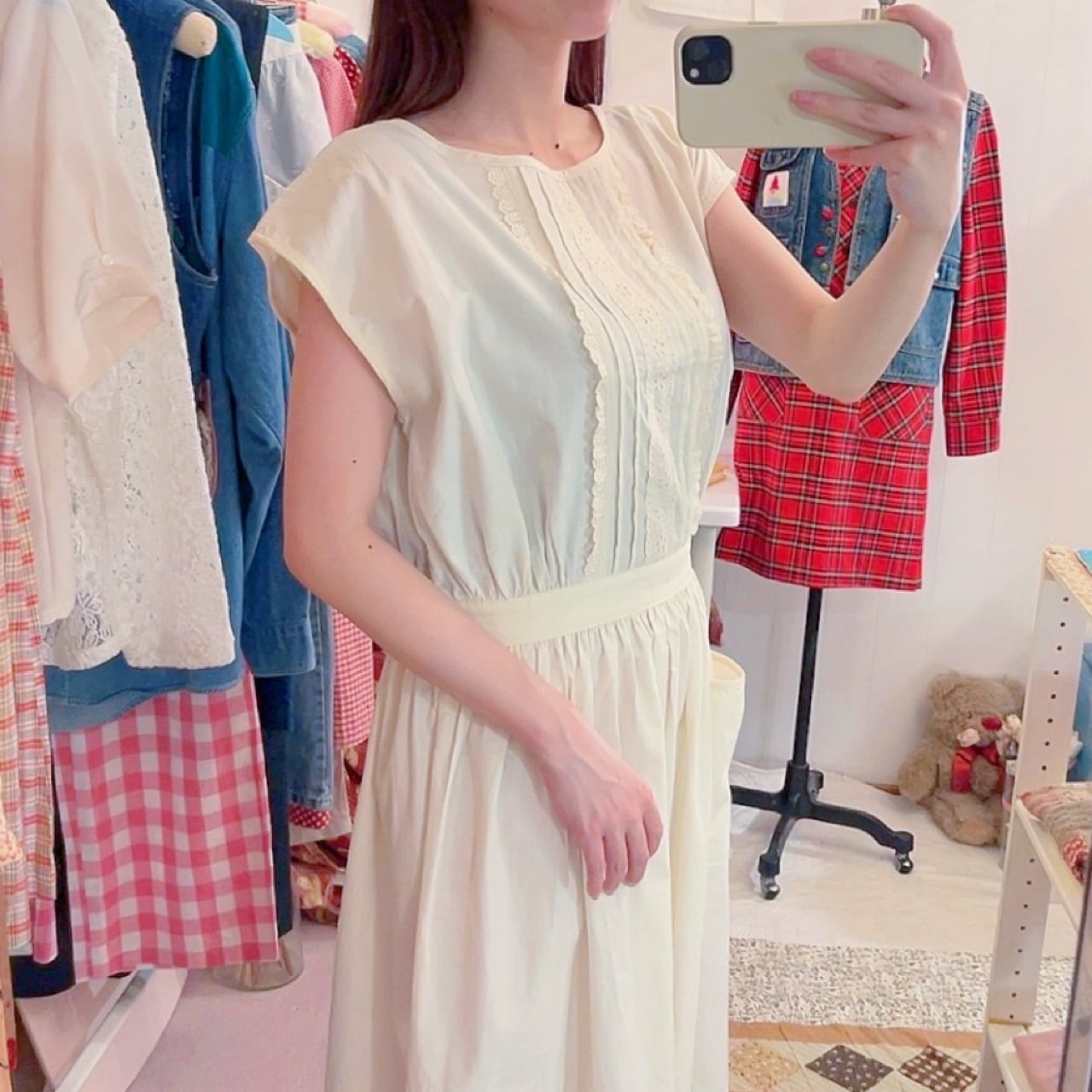 cotton lace back button one-piece