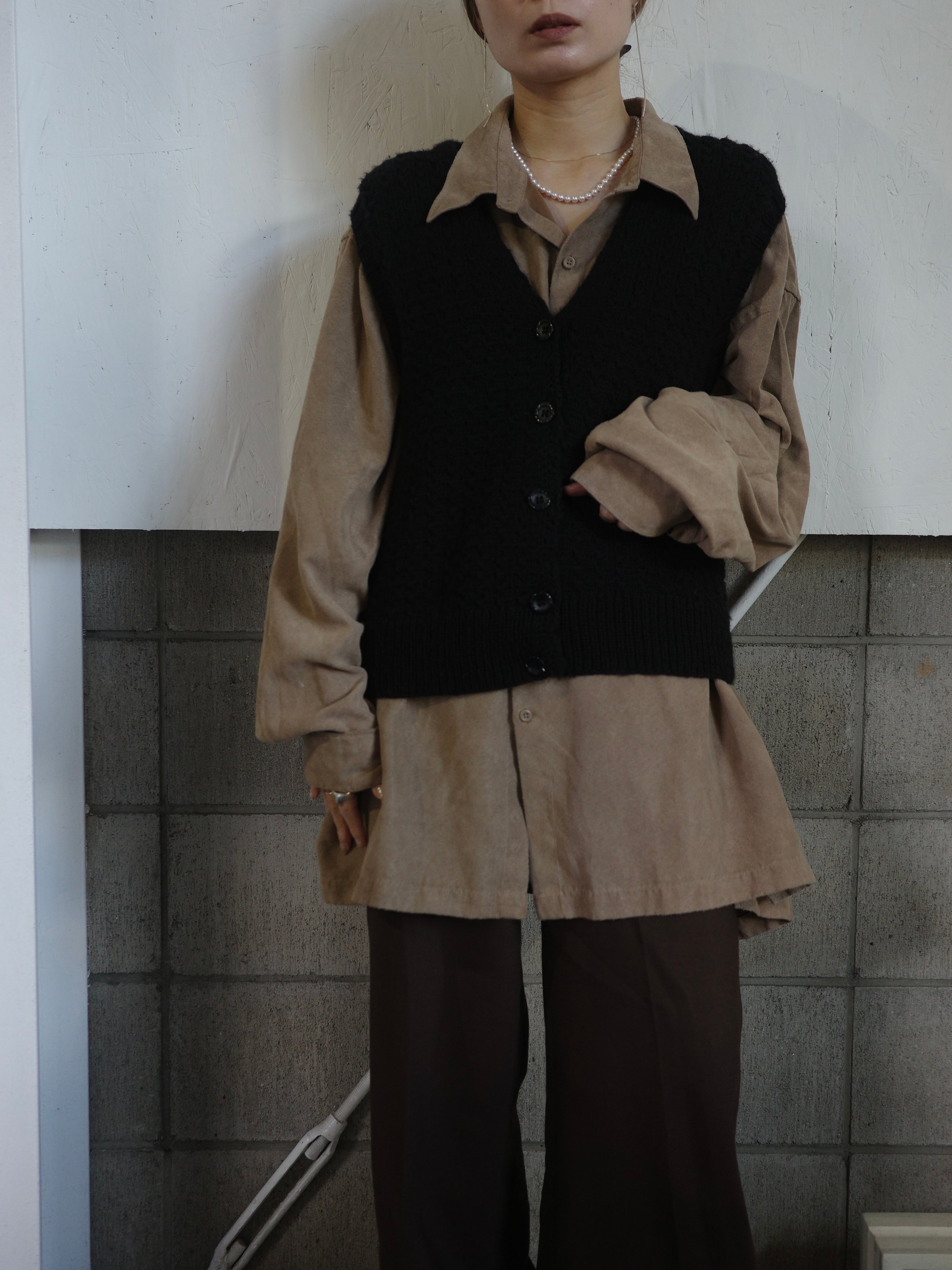 <vintage> fake suede beige shirt