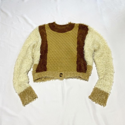 Patchwork knit “white x brown”