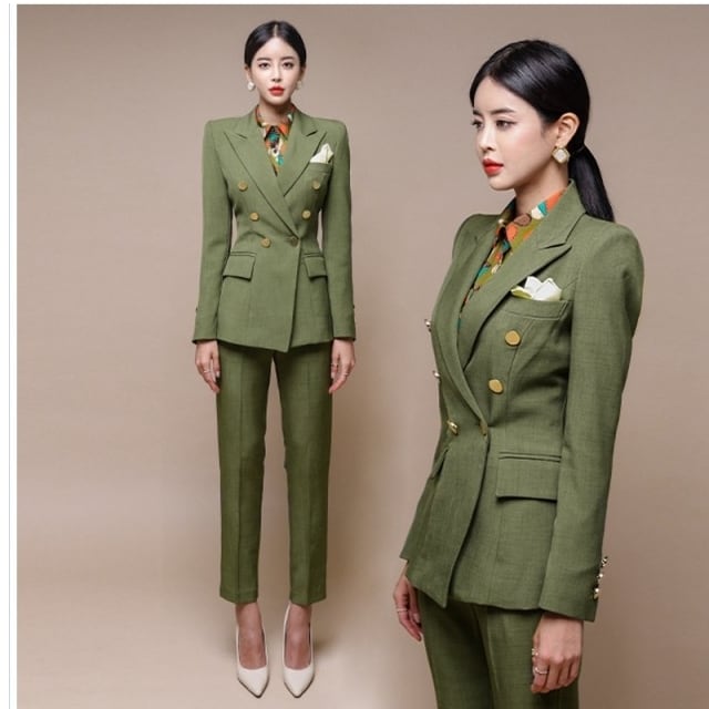 春ジャケットレディース セットアップスーツ 2点セット ダブルボタン