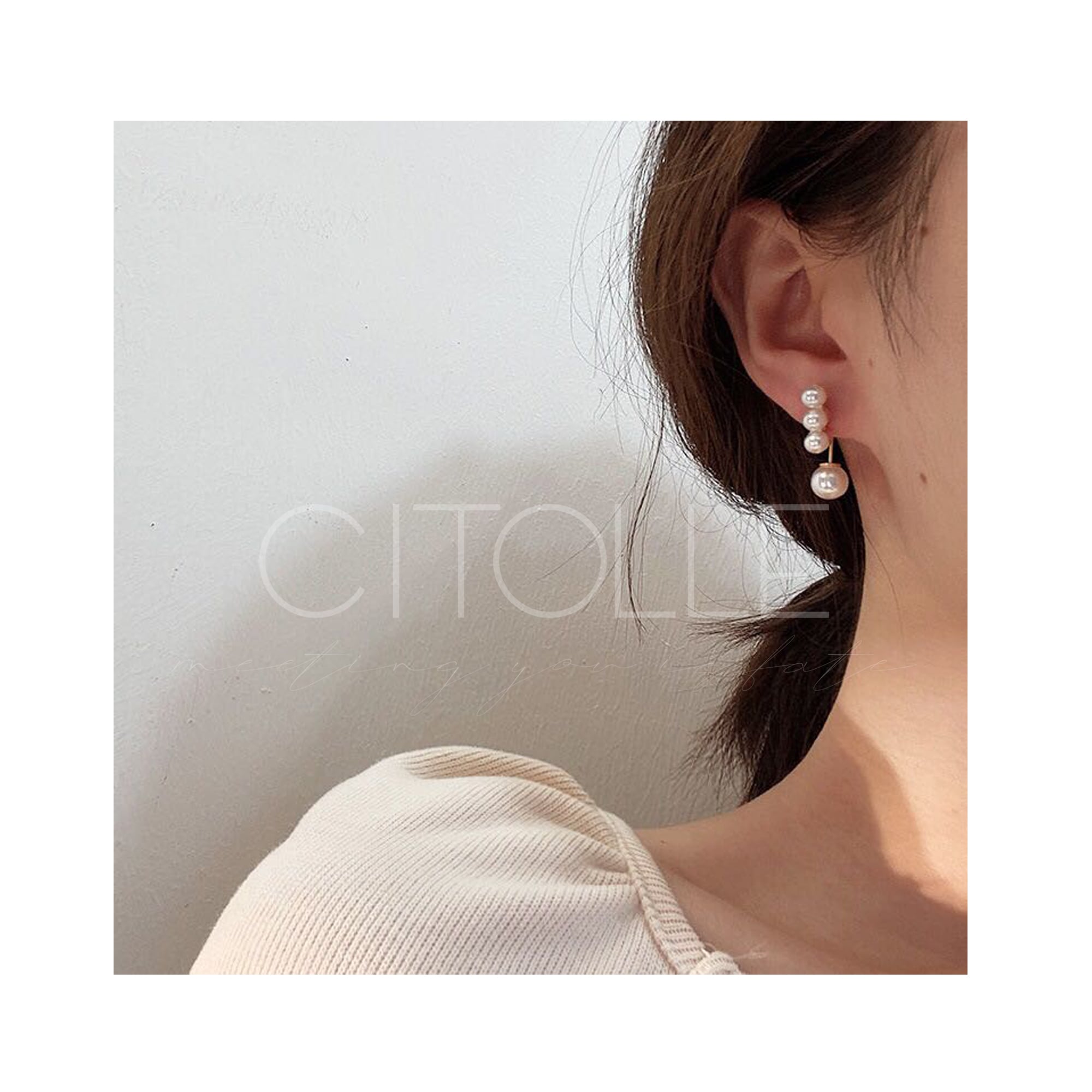3連パールに1粒パールのピアスキャッチがかわいいピアス Citolle
