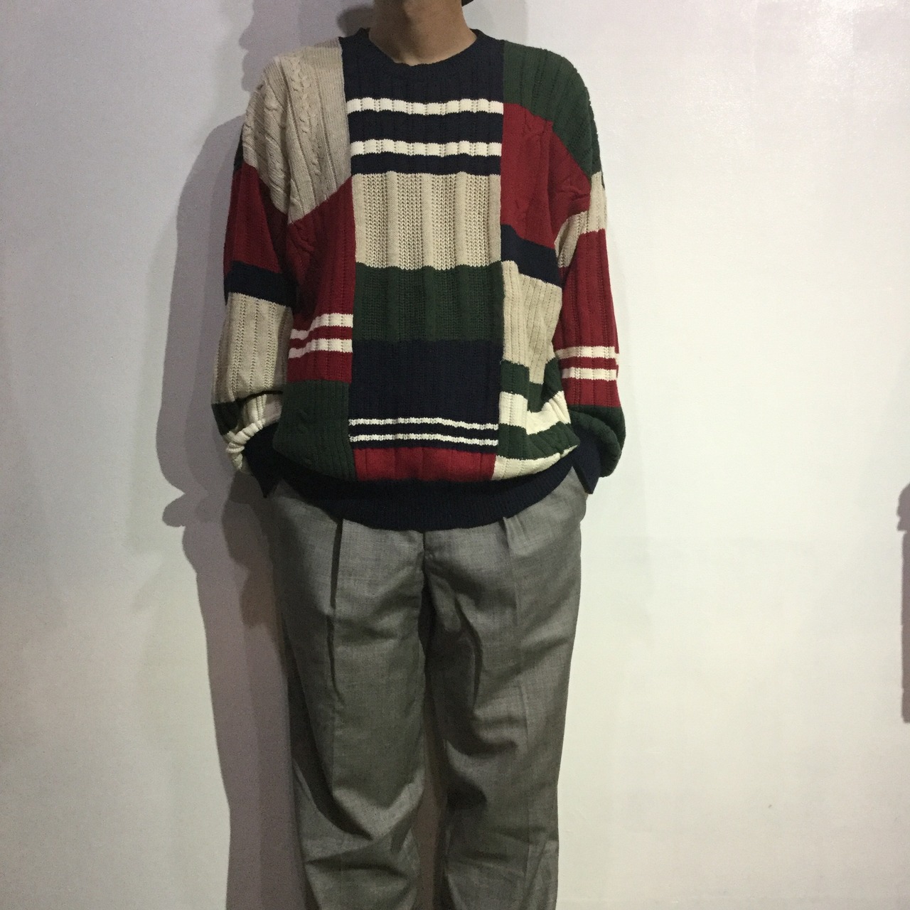 『送料無料』NAUTICA ノーティカ ケーブル編みパネルニット デザインニット L 90s