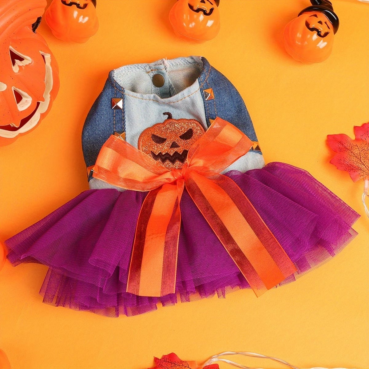 予約】パンプキン デニムワンピース｜ハロウィン かぼちゃ刺繍