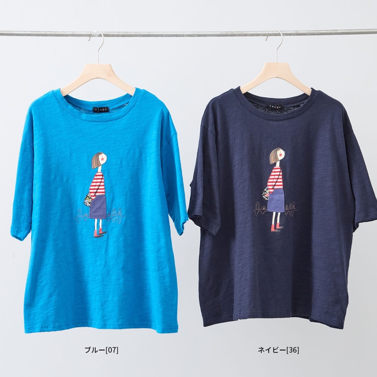 新作][TRUBE]スラブ綿ガールズデザインTシャツ カットソー ラウンド