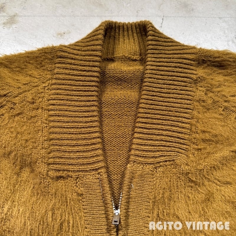 60's~70's Unknown モヘア混 ジップアップカーディガン 毛足長め YIDE