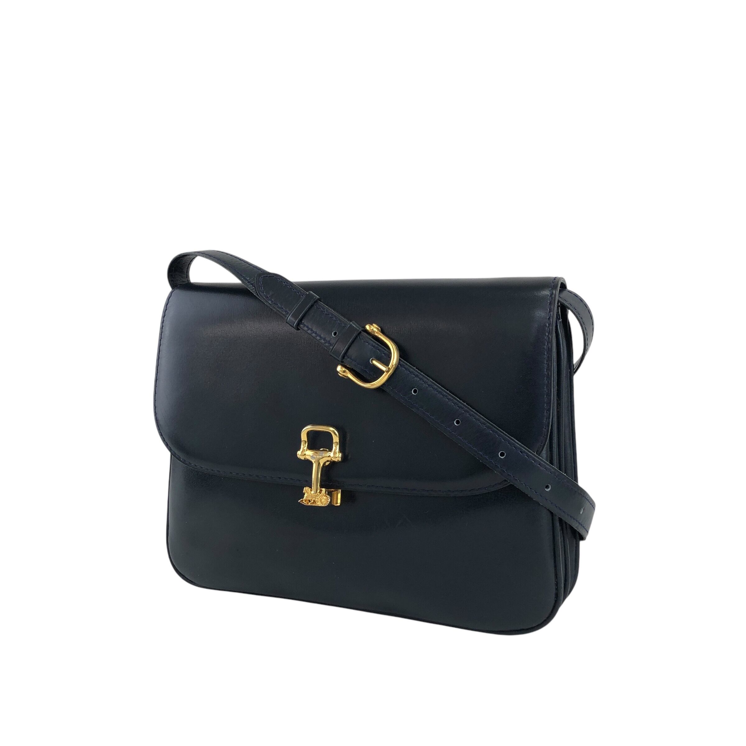 CELINE/セリーヌ/バッグ/ショルダー/馬車/ヴィンテージ/ネイビー/正規品 CELINE セリーヌ ショルダーバッグ ネイビー 馬車 レザー ミニバッグ