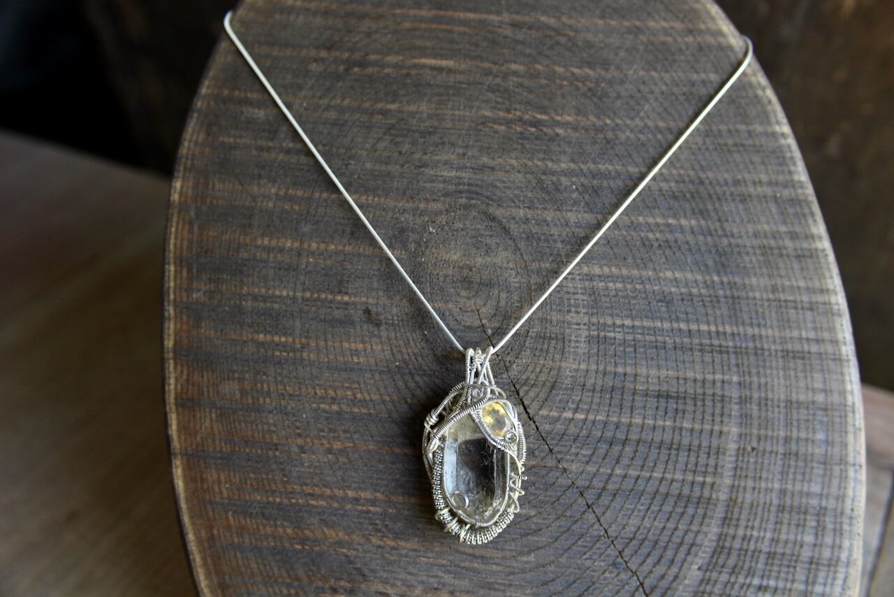 Ganesh himal Crystal & Crystal opal silver925 wirewrapping pendant