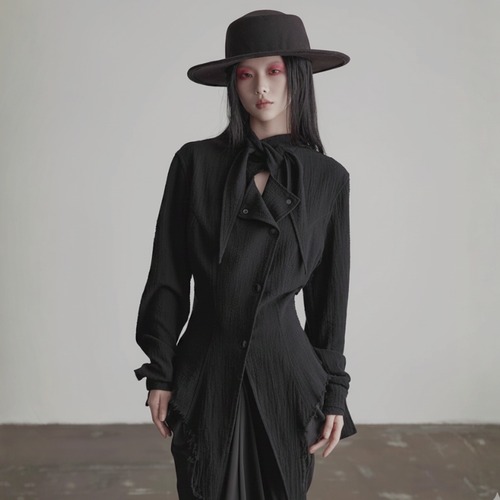 Frayed tie layered shirt C1316