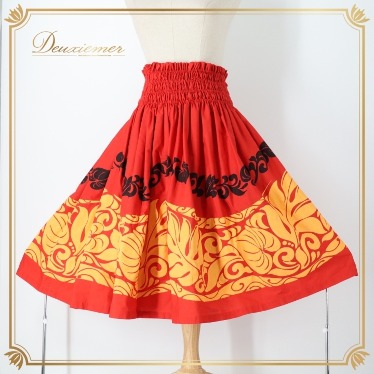 フラダンス 衣装 パウスカート レッド系 モンステラ柄 ハワイアンプリント アロハ フラ ダンス レッスン 練習 日本製 華やか 鮮やか かわいい おしゃれ シングル スカート フレア オレンジ系 ブラック系 赤 橙 黒 レディス フラダンス衣装 かわいいスカート ハワイアンコーデ リゾートファッション お洒落 ハワイアンテイスト