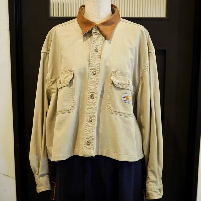 古着 リメイク Carhartt ワークシャツ ユニセックス ベージュ