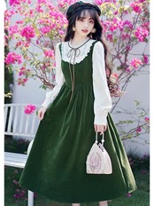 【0181】Faux Layered Vintage Velvet Long Sleeve Dress