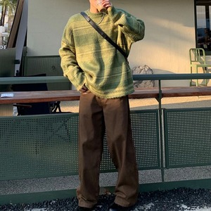 ラウンドネック細ボーダーソフトニット　1080