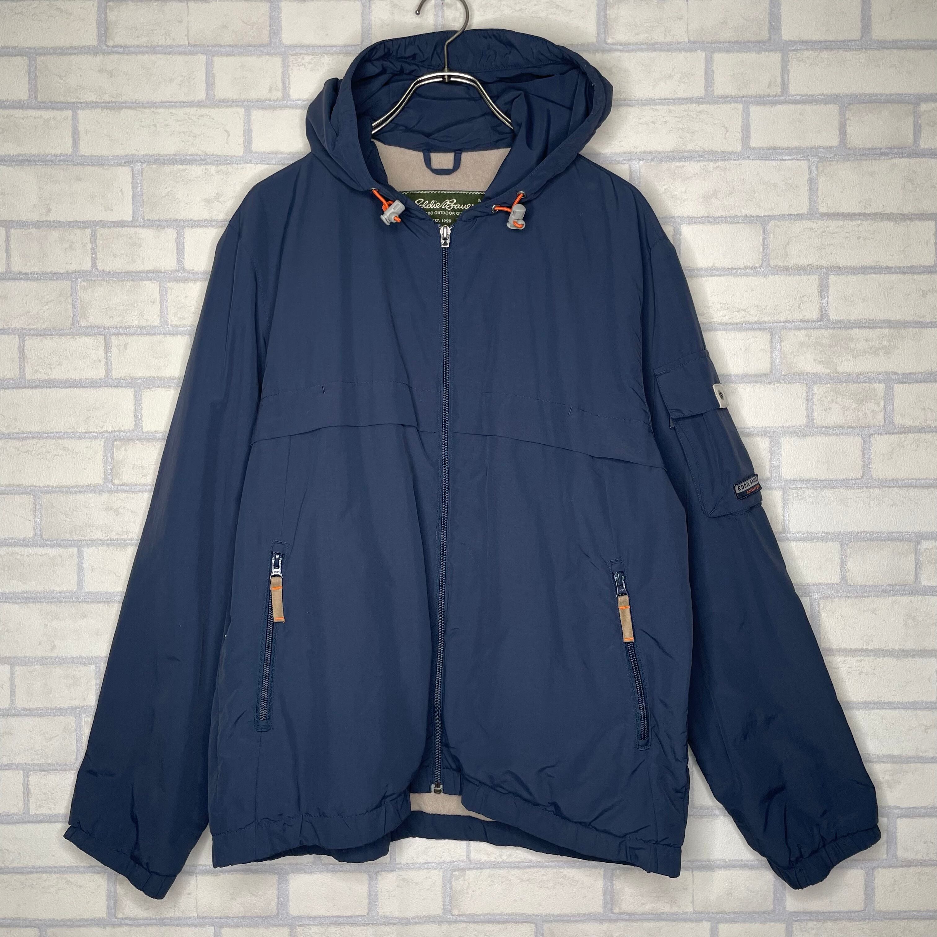 Eddie Bauer マウンテンパーカー M 裏地フリース フルジップ ネイビー 