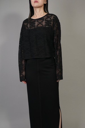 LACE L/S CROPPED TOPS (BLACK) 2207-92-14