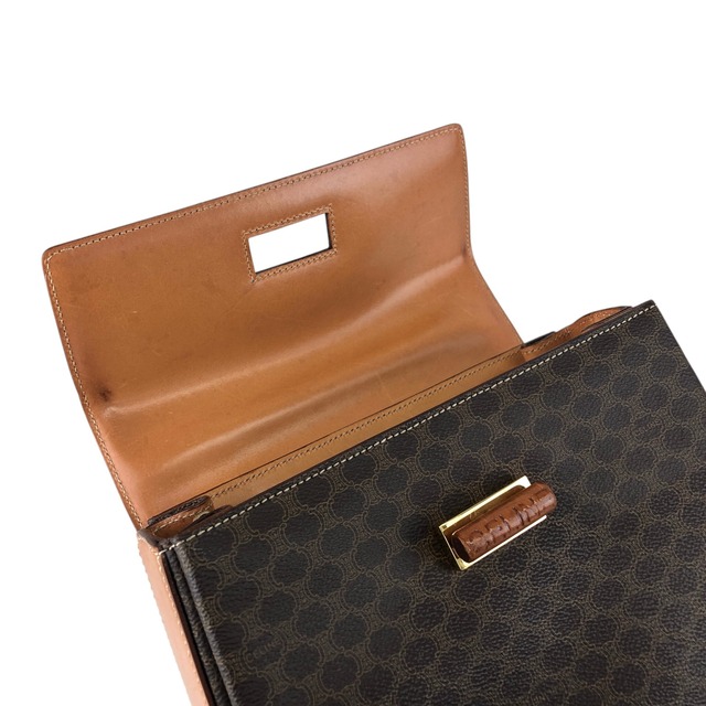 CELINE セリーヌ マカダム ショルダーバッグ ブラウン ロゴ ターンロック PVCレザー 2WAY vintage ヴィンテージ オールド tw3c3x